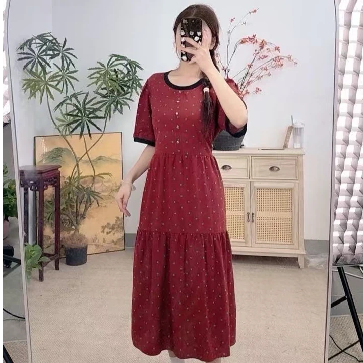 花筵笑【A8100】2025新款圆领无袖短袖棉绸裙