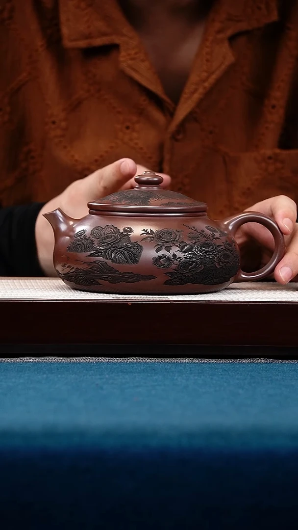 茶壶紫砂宜兴原矿全手工紫砂壶S级石红大寒江