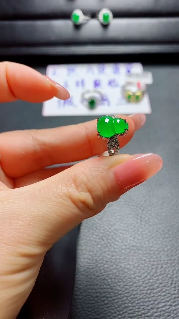 银S925镶嵌戒指翡翠天然翡翠A货s925银镶