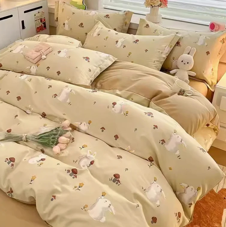 【羽沐轻奢】铂金磨毛四件套-蘑菇小兔