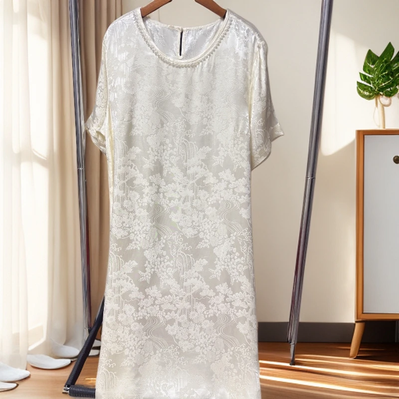 715【巧姐专属】新款气质白色时尚提花减龄连衣裙