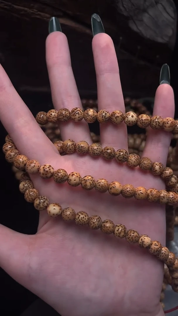 手串星月菩提精工级粉皮浅珀圆珠长串