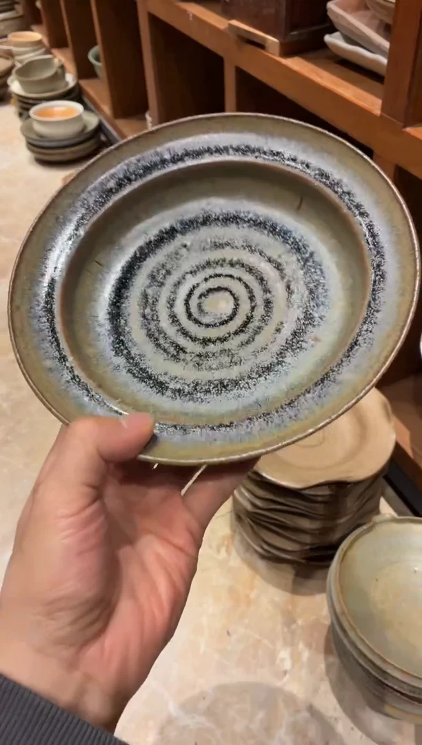 瓷片张*七258玻化蓝粗陶平沿盘1个