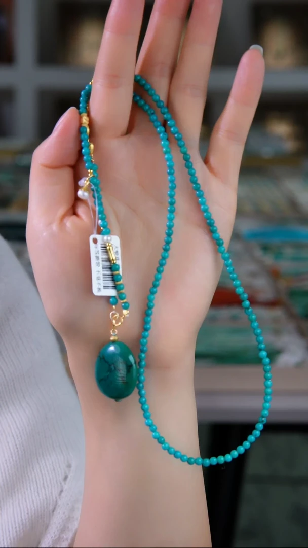 银S925镀金镶嵌绿松石颈饰1