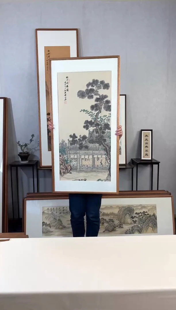 【闪购商品】国画手绘*松下闲雅图*62*123cm实木框