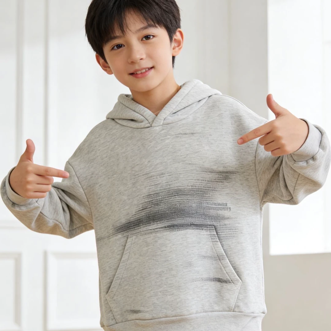 9625709高端专享秋冬款儿童加绒连帽卫衣灰色（靠谱）