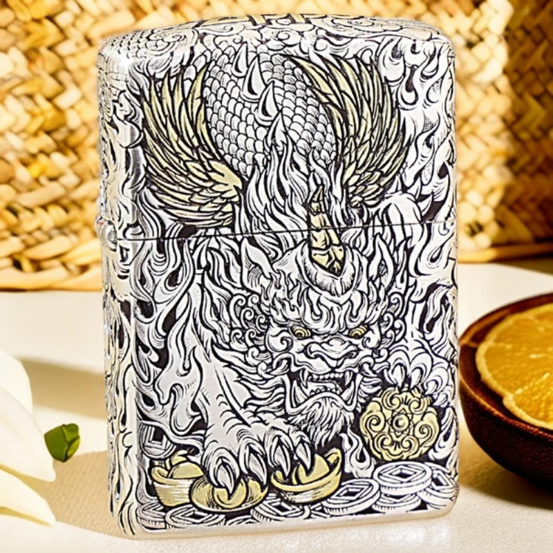 【老李推荐】zippo打火机貔貅错金银黄铜盔甲DYJ1