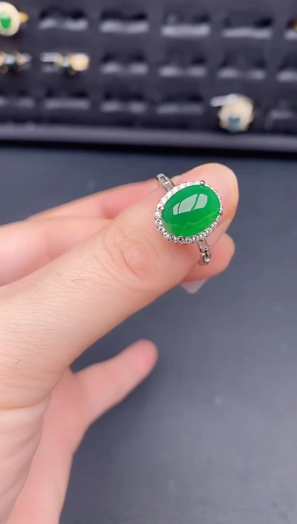 银S925镶嵌戒指翡翠天然a货翡翠140