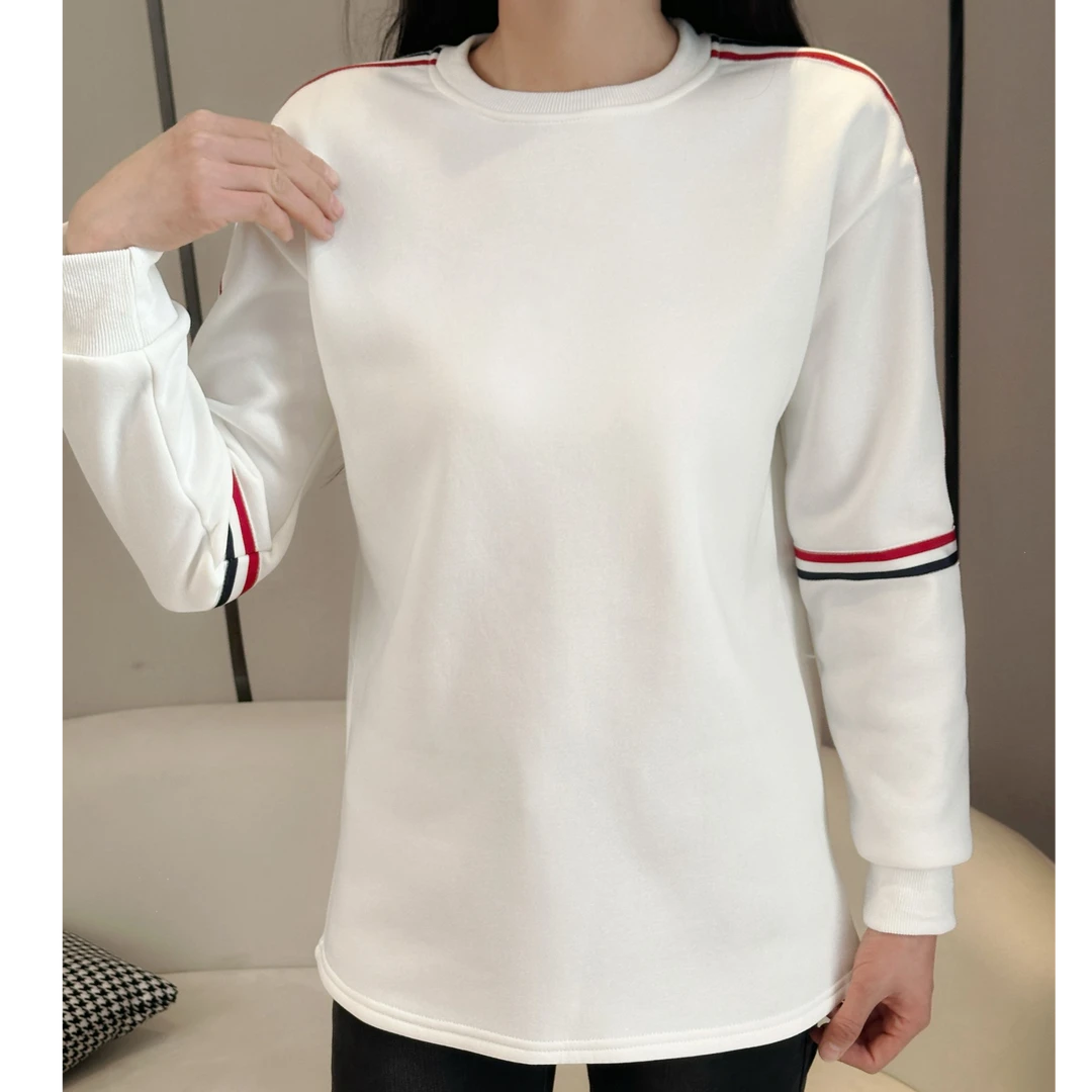 设计感肩袖半织带大版加绒卫衣女秋冬拼色宽松休闲圆领长袖上衣