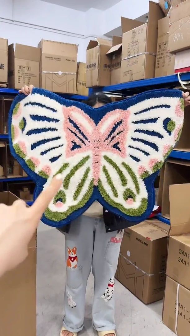【闪购商品】瓷片67*100cm蓝凤蝶植绒地垫