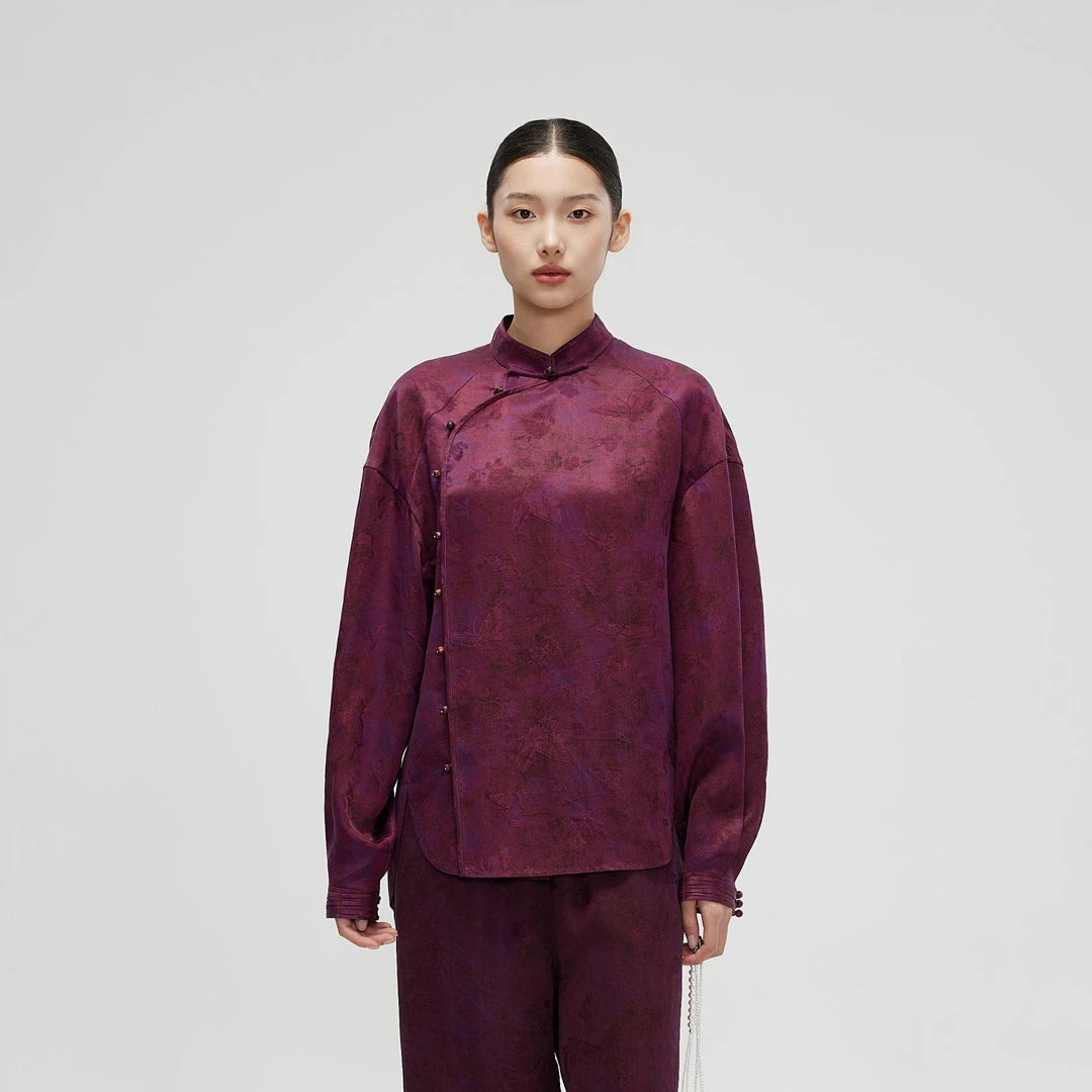 【专属】莲遇曦2025春夏新款 香云纱提花创意新中式长袖斜襟褂衣