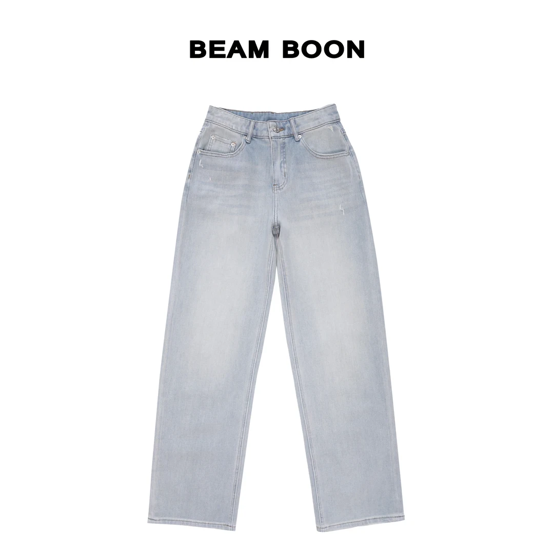Beam Boon|【雾岛牛仔】清新水洗复古万向弹薄款夏季直筒阔腿裤