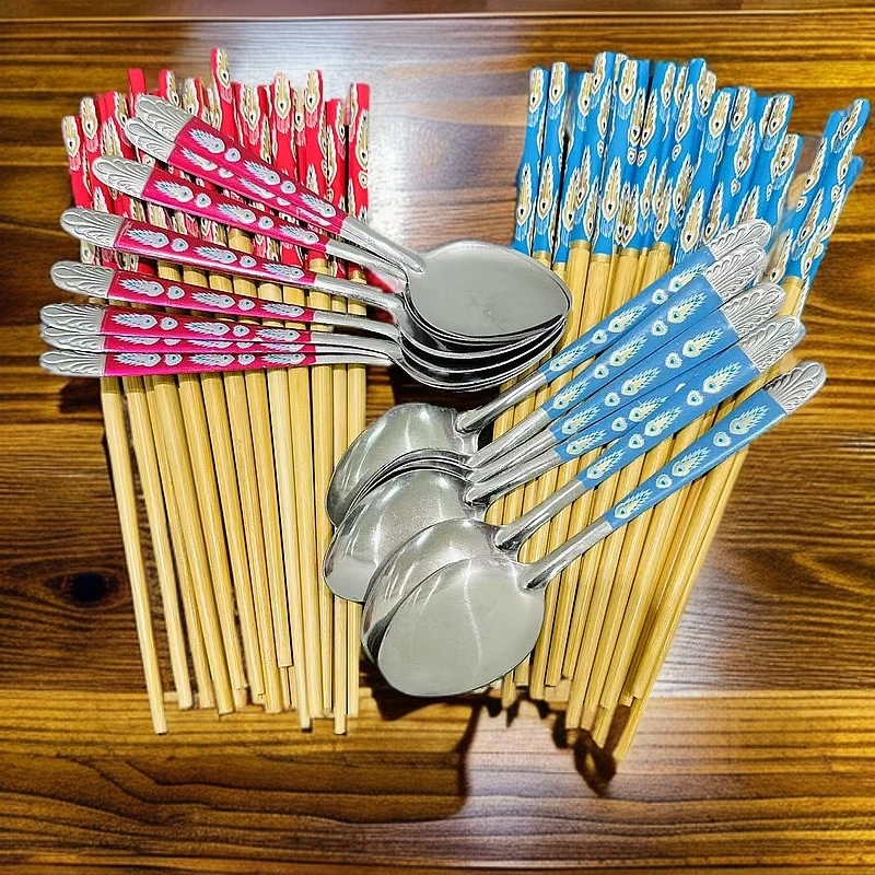 新疆包邮【十个艾特莱勺子十双筷子】木头材质高档防滑无漆环保创意