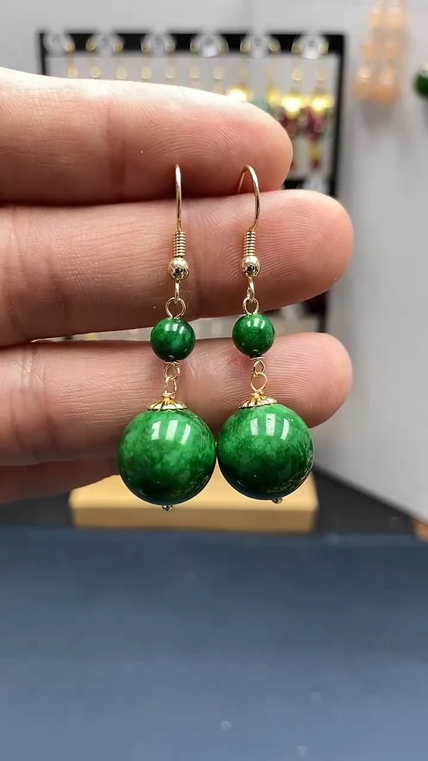 【闪购商品】翡翠耳饰银S925镀金镶嵌尺寸14mmQ12