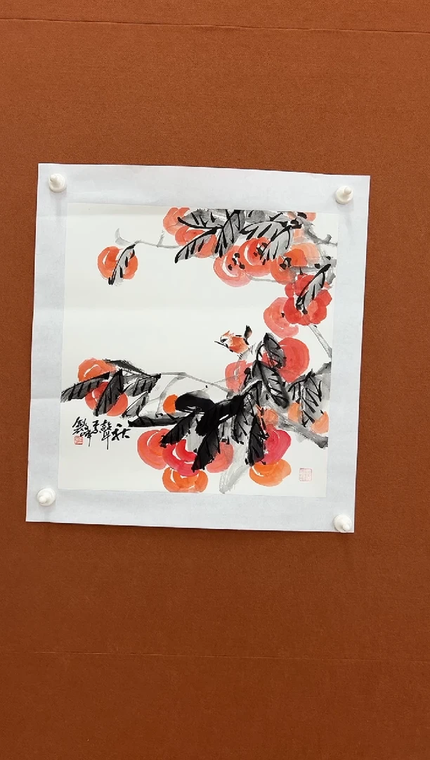 国画李文峰三尺斗方花鸟