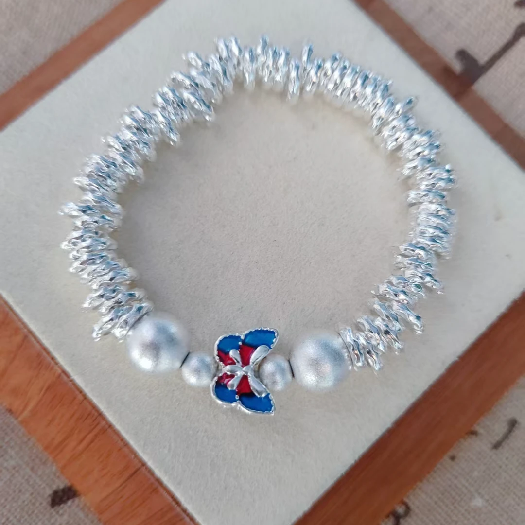 足银手镯 999.9【S185】珐琅彩蝴蝶盘缠手链时尚百搭款时尚复古