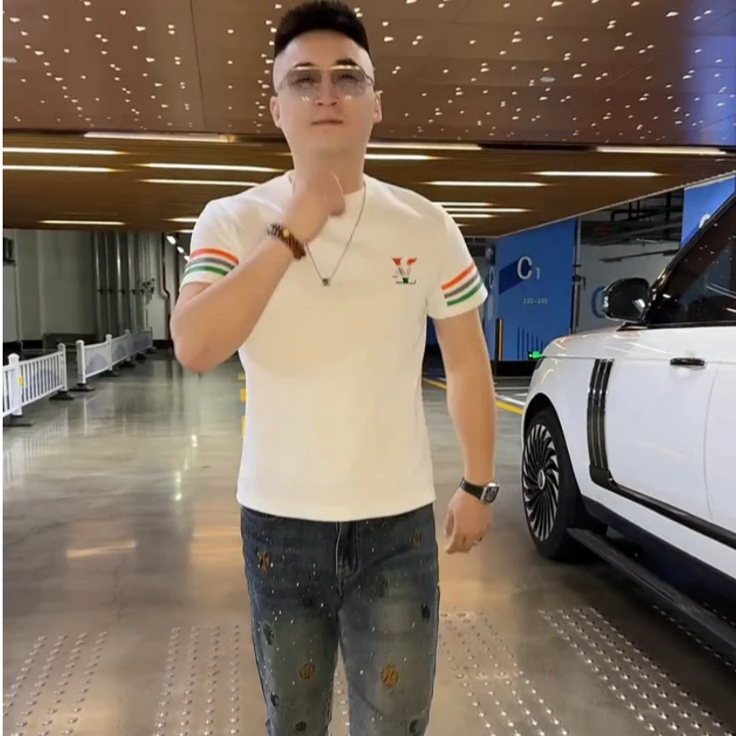 新款潮牌发泡印花短袖重磅纯棉圆领T恤男女同款内搭上衣男士半袖