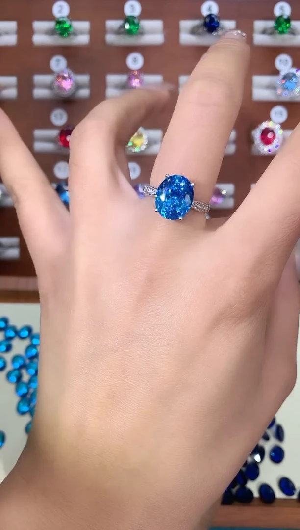 无925银海蓝色戒指鸟巢切