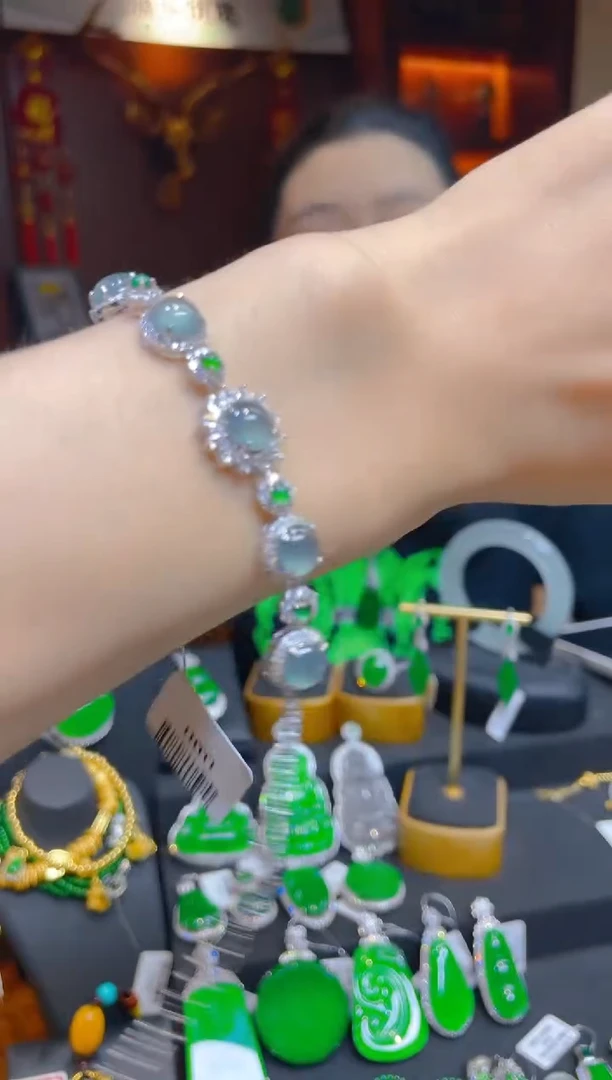 银S925镶嵌手链翡翠天然A货翡翠手链/133311