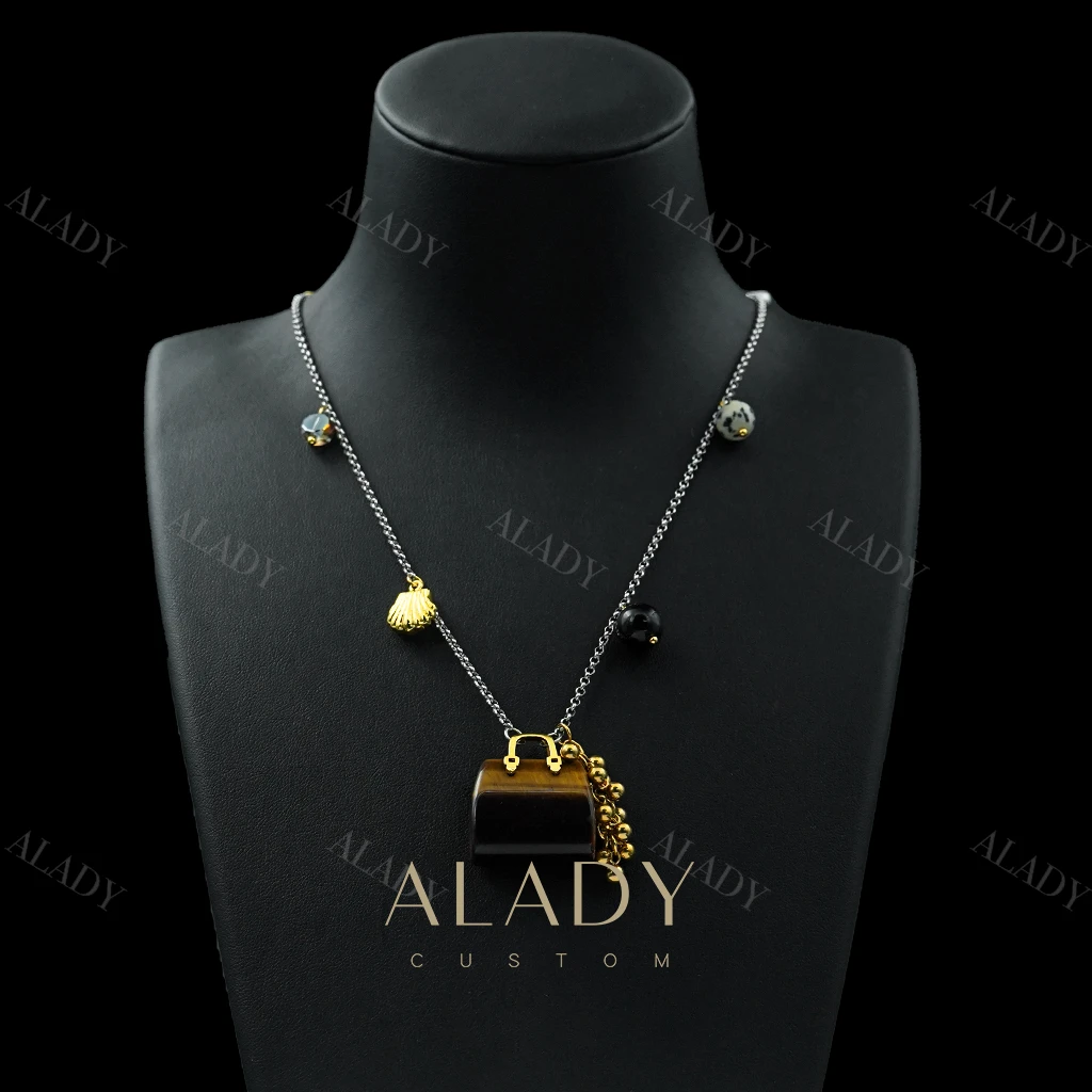 合金合成锆石项链 虎眼包包设计款多种戴法时尚项链