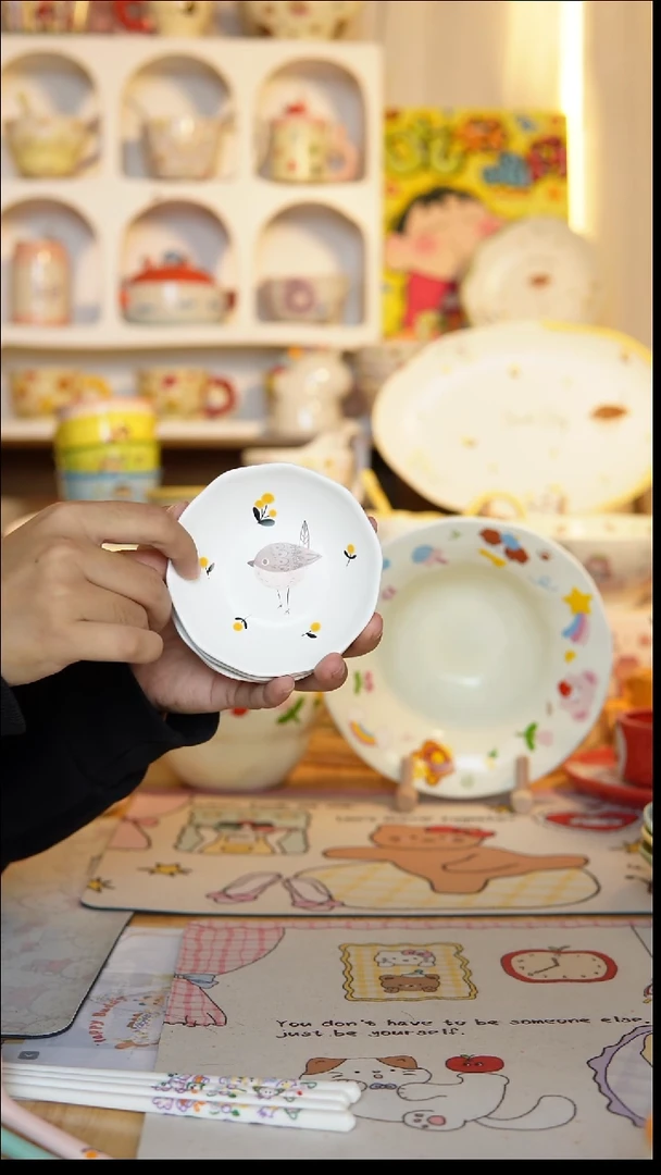 陶瓷鸟语花香4个蘸料碟