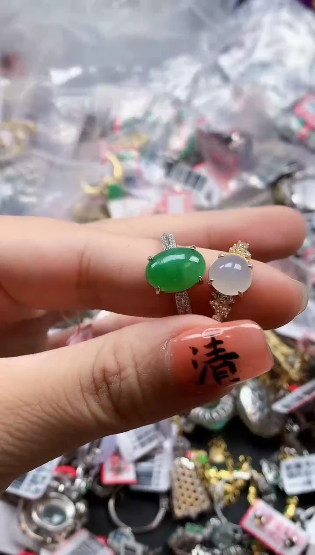 银S925镶嵌戒指翡翠天然A货缅甸翡翠