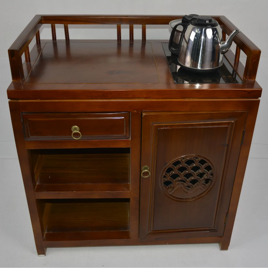 移动茶桌小茶台*烧水壶一体家用茶水柜实木原木茶几煮泡茶桌