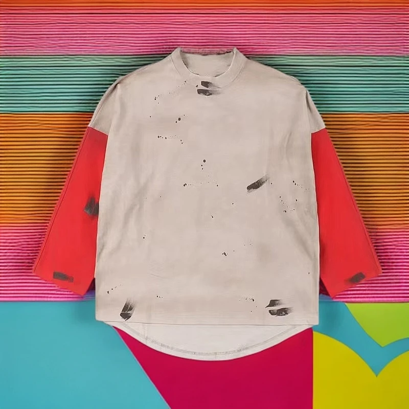 深圳南油重磅做旧破坏脏染长袖男女同款T恤