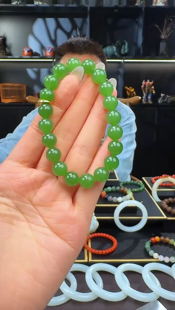 颈饰未镶嵌和田玉10mm碧玉圆珠手串