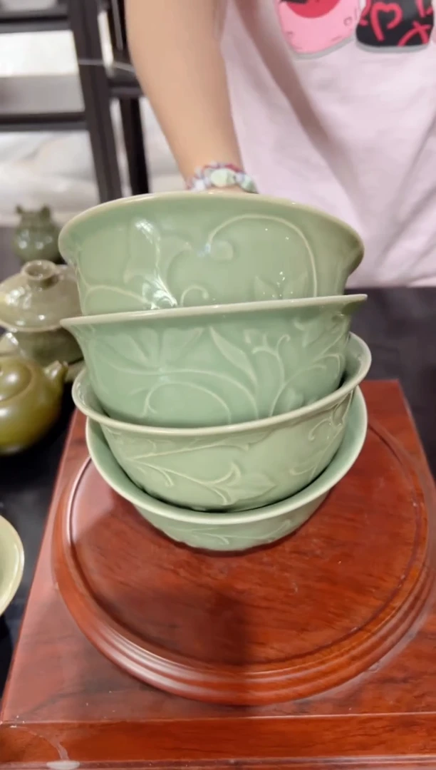 微瑕耀州窑5.5寸玉兰碗4只