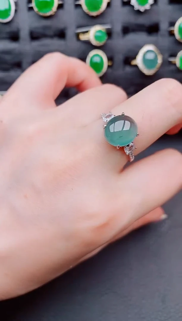 翡翠戒指银S925镶嵌天然a货翡翠442