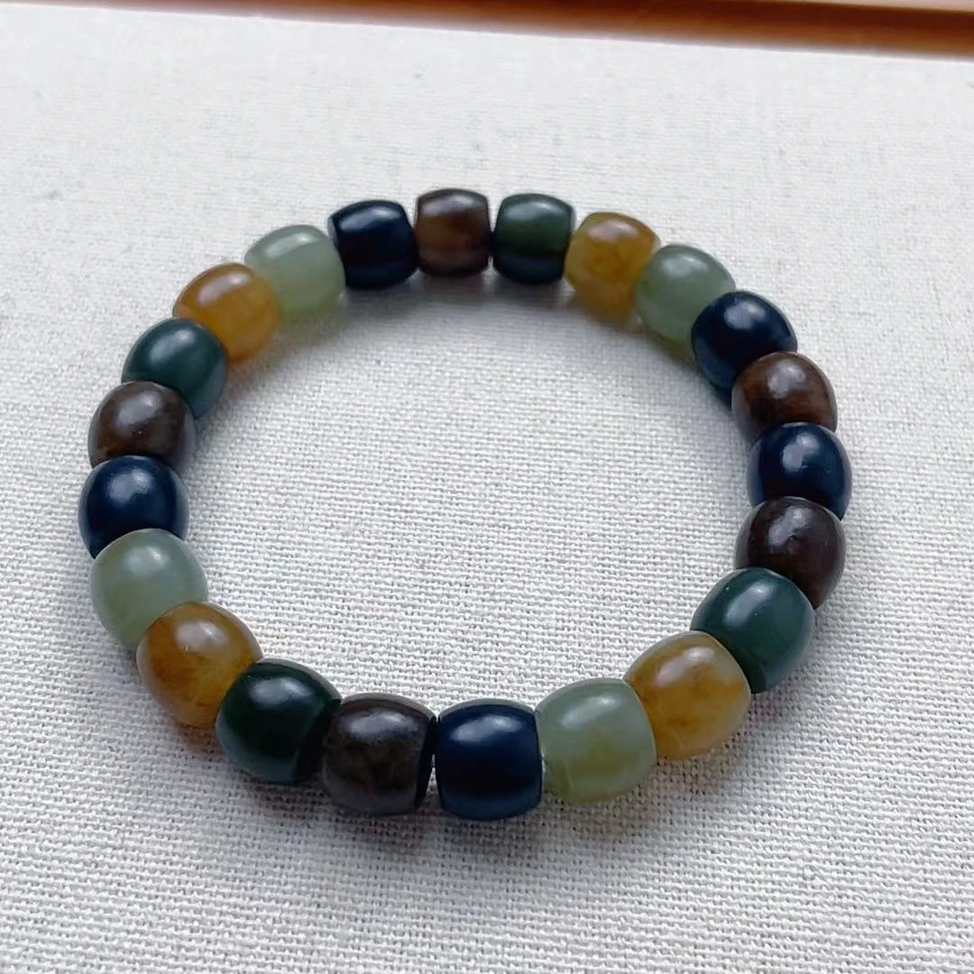 天然和田玉直切手串楼兰色异域风情彩色