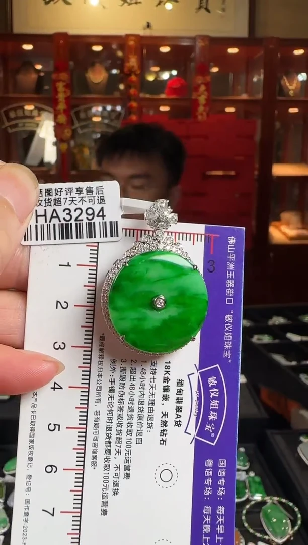 翡翠18K金镶嵌颈饰HA3294 辣绿平安扣