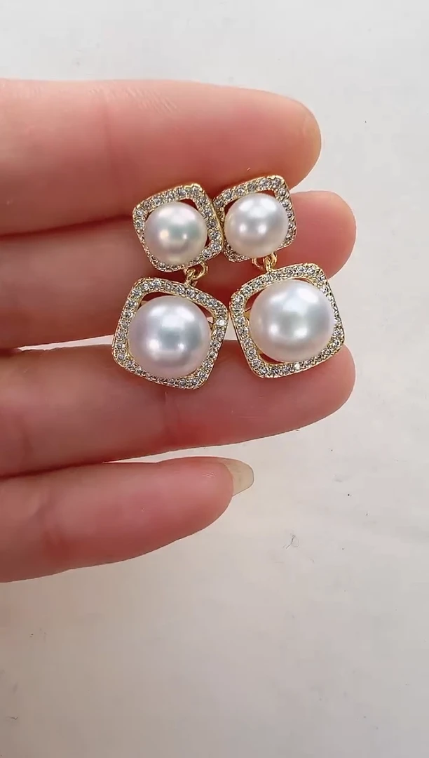 【闪购商品】淡水珍珠耳饰合金四方灵动