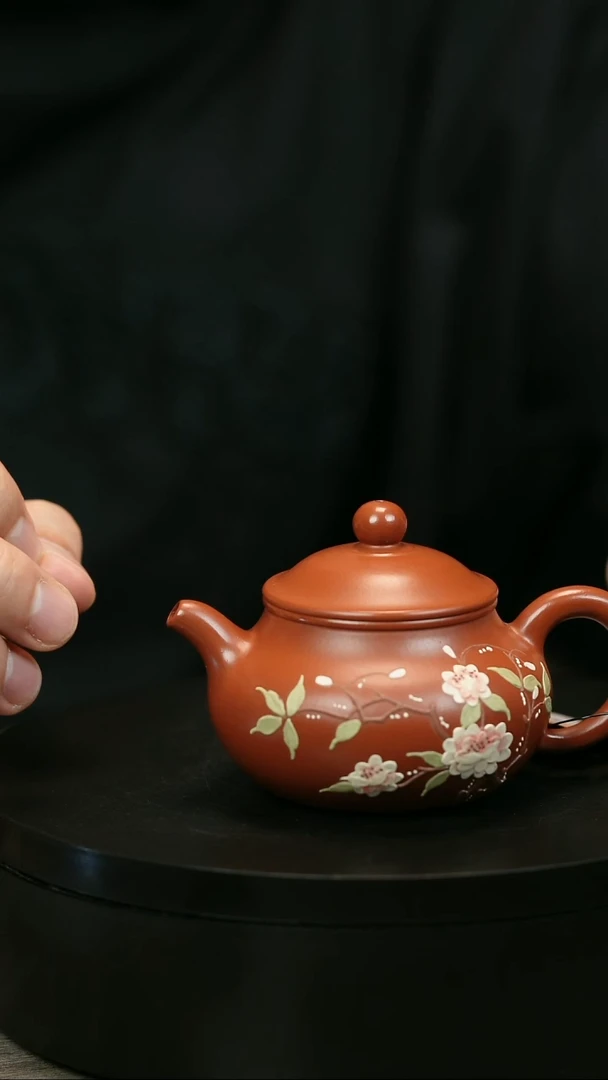 茶壶紫砂铭*H2237赵翠红朱泥堆绘潘壶