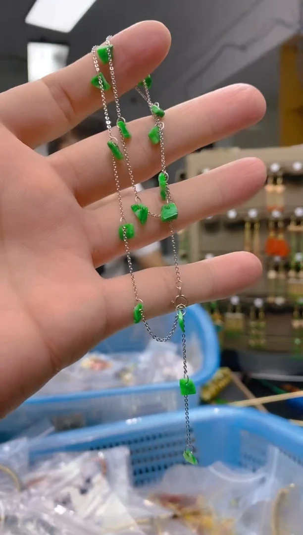 【闪购商品】翡翠耳饰银S925镶嵌145翡翠锁骨链