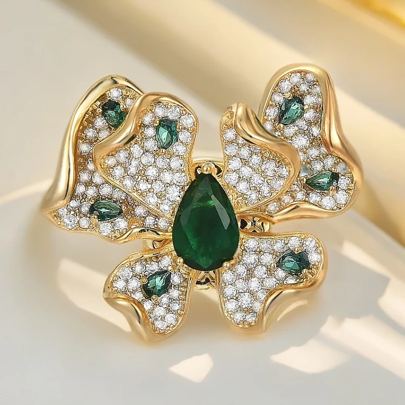 铜合金合成锆石胸针 1143新品重工双层蝴蝶磁吸