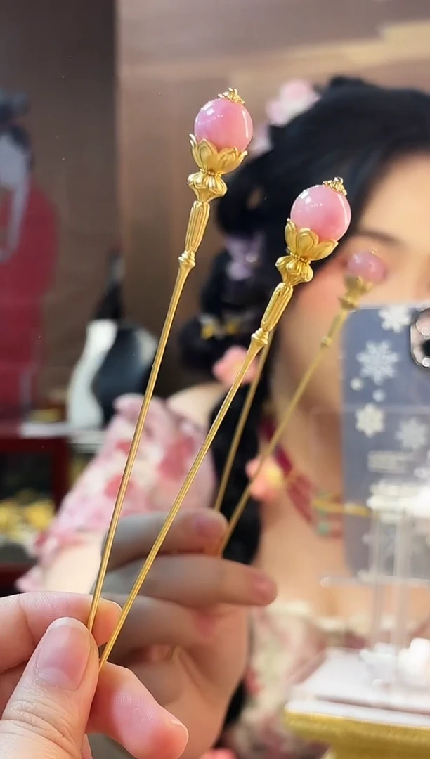 无925银粉色发簪/对