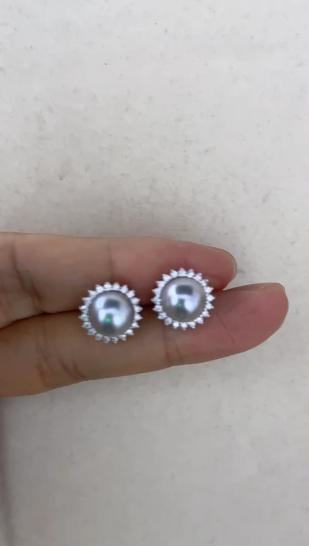 银S925镶嵌海水珍珠耳饰耳钉