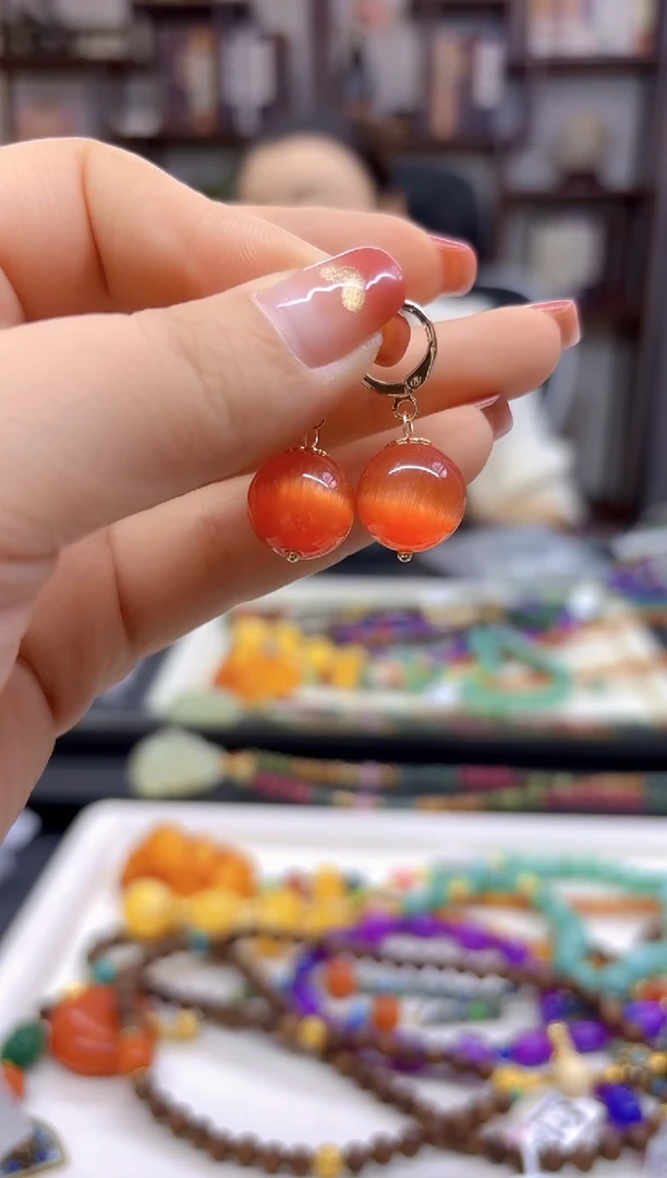 【闪购商品】碧玺猫眼耳饰14K金镶嵌E635