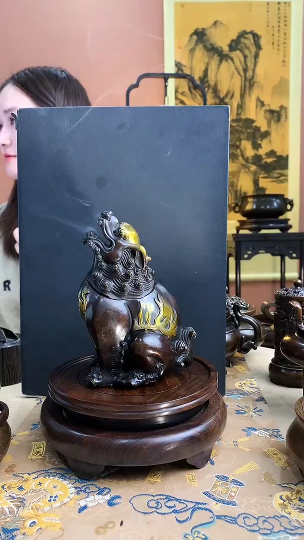 铜苏工黄铜仿古望天吼熏香炉大号