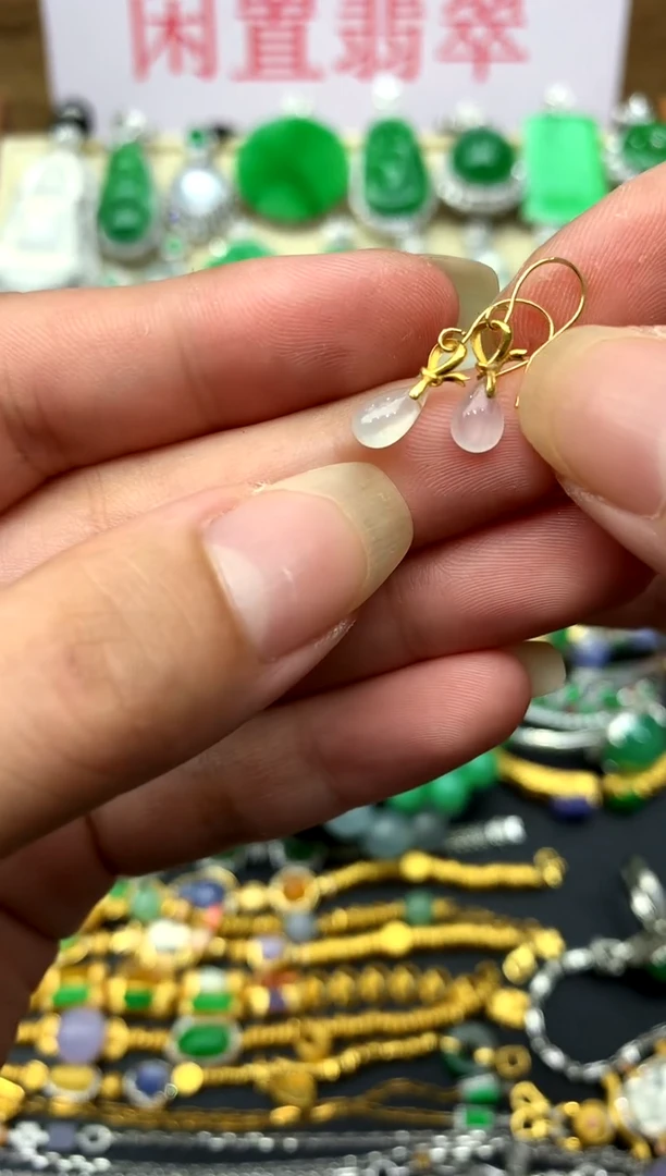 翡翠18K金镶嵌耳饰36-中国好珍宝