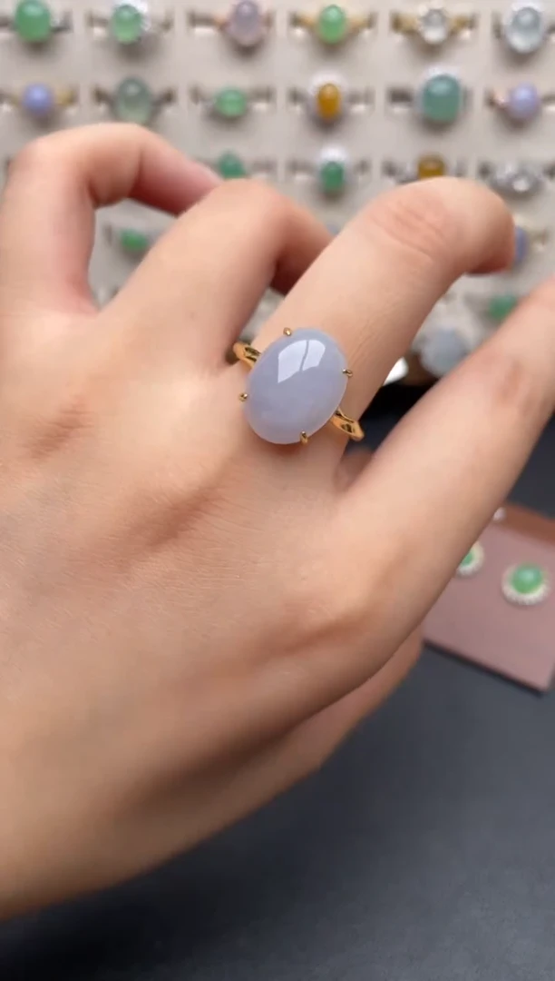 银S925镶嵌戒指翡翠一物一证一礼盒