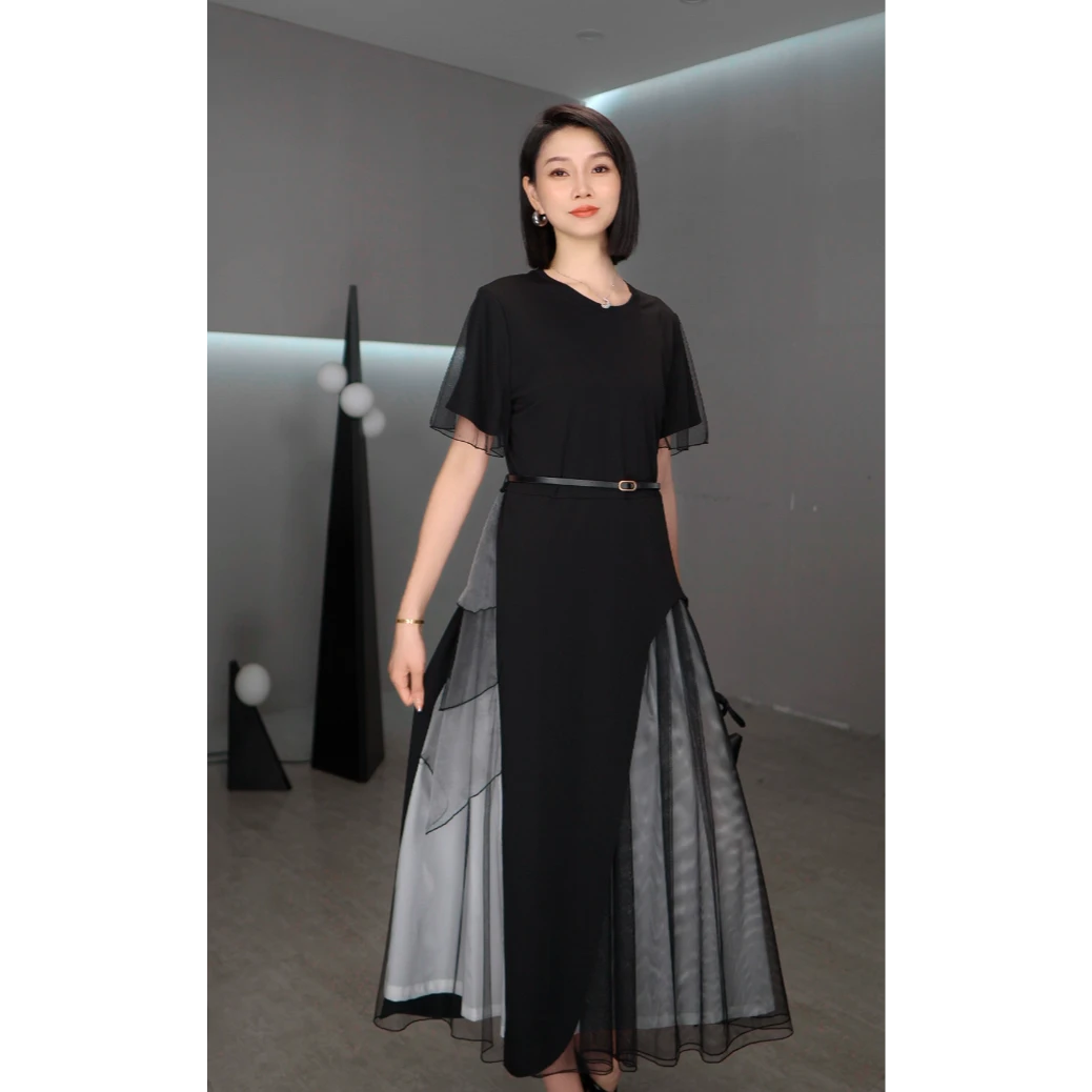 鑫鑫2025夏季新款气质裙子五一旅游出街衣服网纱拼接连衣裙7371