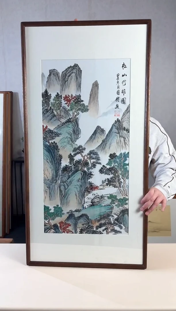 【闪购商品】国画手绘*松山行旅图**47*92cm实木框