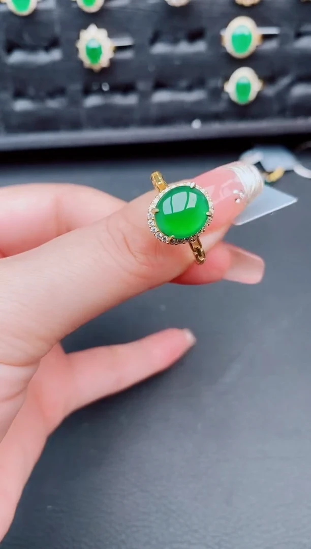 翡翠戒指银S925镶嵌天然 a货翡翠100