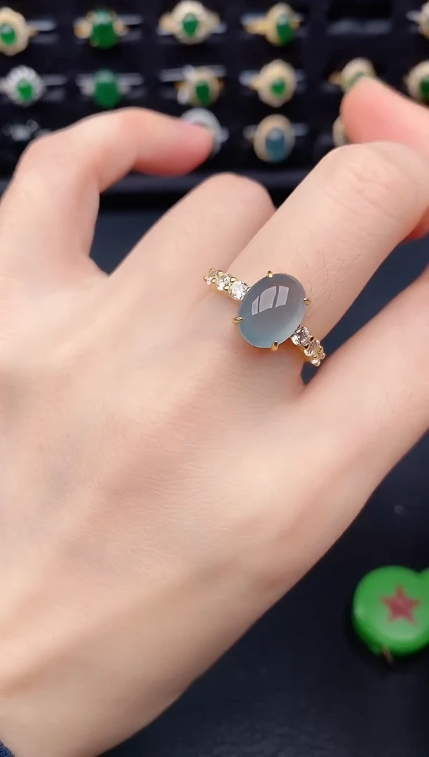 银S925镶嵌戒指翡翠天然a货翡翠83