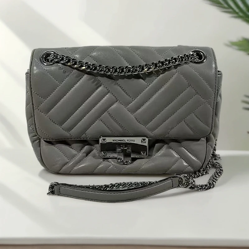 95新 MICHAEL KORS/迈克高仕 灰色条纹单肩包G24020310底长22*18