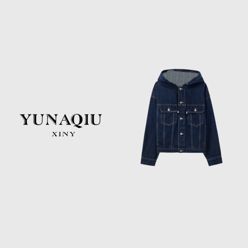 YUNAQIU-潮流气质时尚百搭连帽设计师牛仔外套-8545