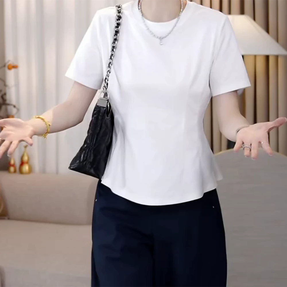 剪裁美学～新款重工立体裁剪拼接收腰显瘦百搭T恤